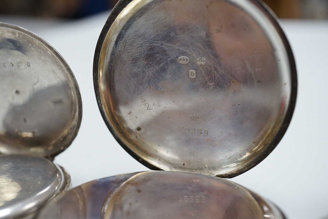 A late Victorian silver open faced pocket watch, by William Muir of Falkirk, with Roman dial and subsidiary seconds, together with an early 20th century silver pocket watch and a white metal fob watch.